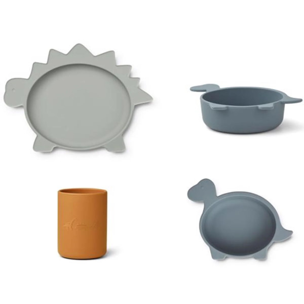Набор посуды Liewood Cyrus Silicone Junior Set Dino Blue Multi Mix